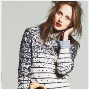 J. Crew | Merino Striped Confetti Sweater, Size Small in Navy Salt